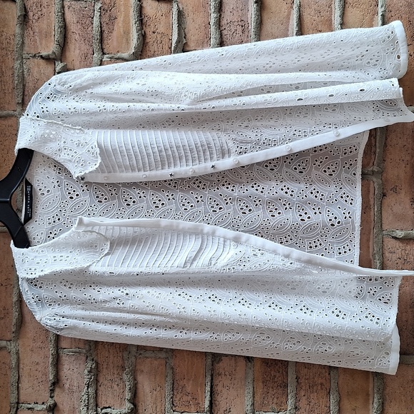 Zara Eyelet Gorgette Taxido Blouse - Picture 6 of 8